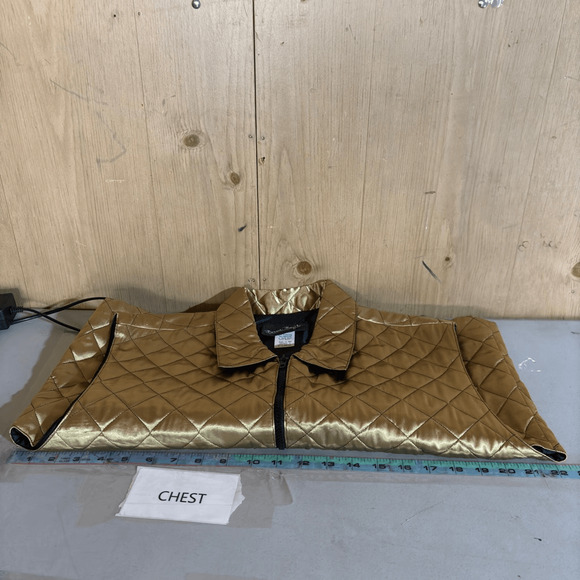 VTG Bonnie Boynton Full Zip Collared Quilted Metallic Retro Cropped Vest Gold XL - Picture 4 of 8